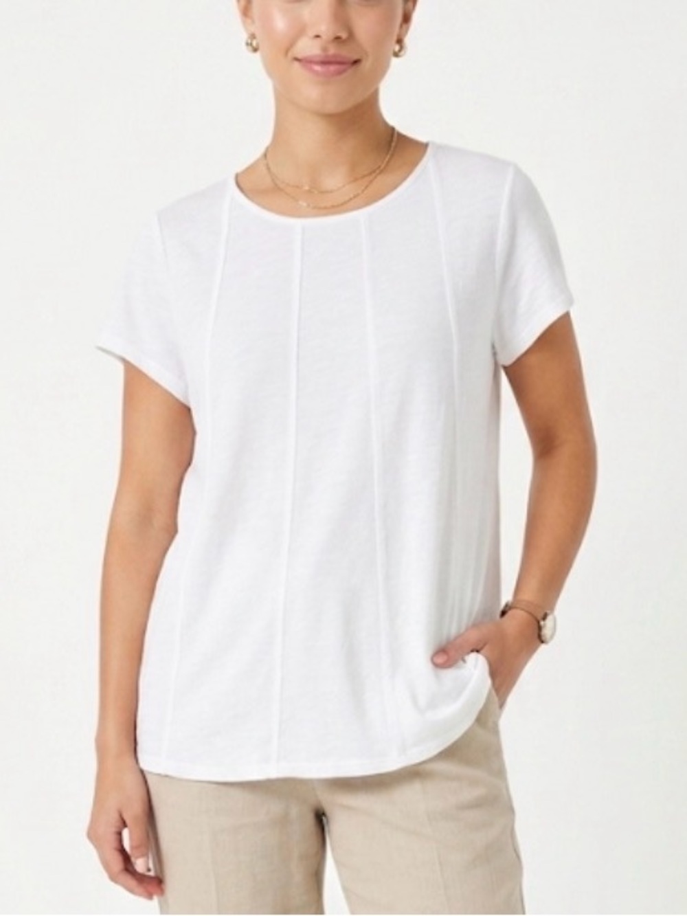 J. Jill White Short Sleeve Vertical Seam Tee Large Petite - Picture 2 of 8